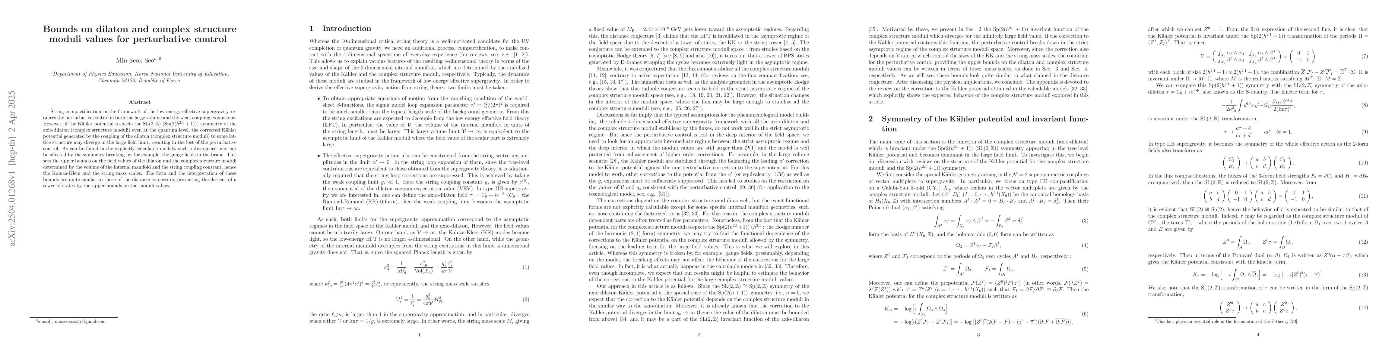 Thumbnail for Bounds on dilaton and complex structure moduli values for perturbative
  control