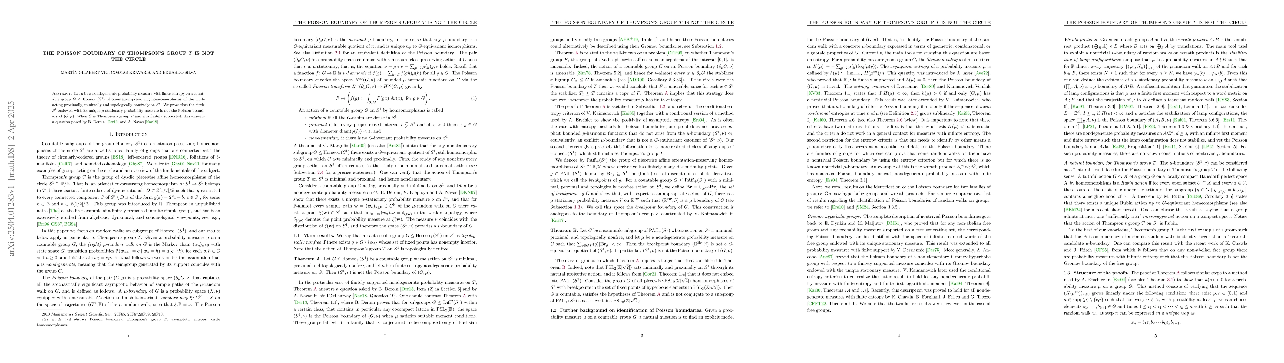 Thumbnail for The Poisson boundary of Thompson's group $T$ is not the circle