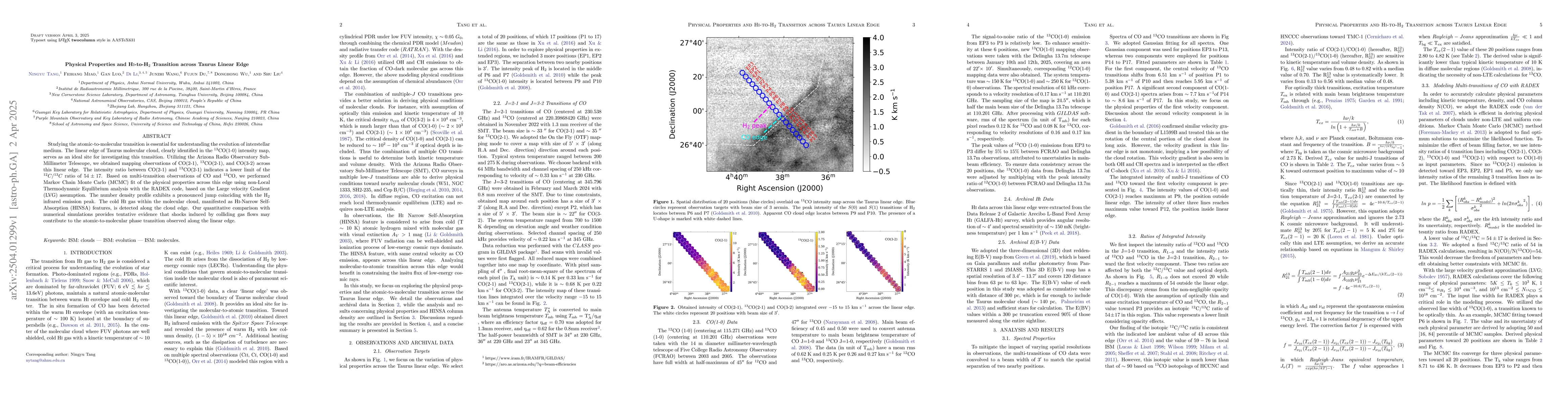 Thumbnail for Physical Properties and HI-to-H2 Transition Across Taurus Linear Edge