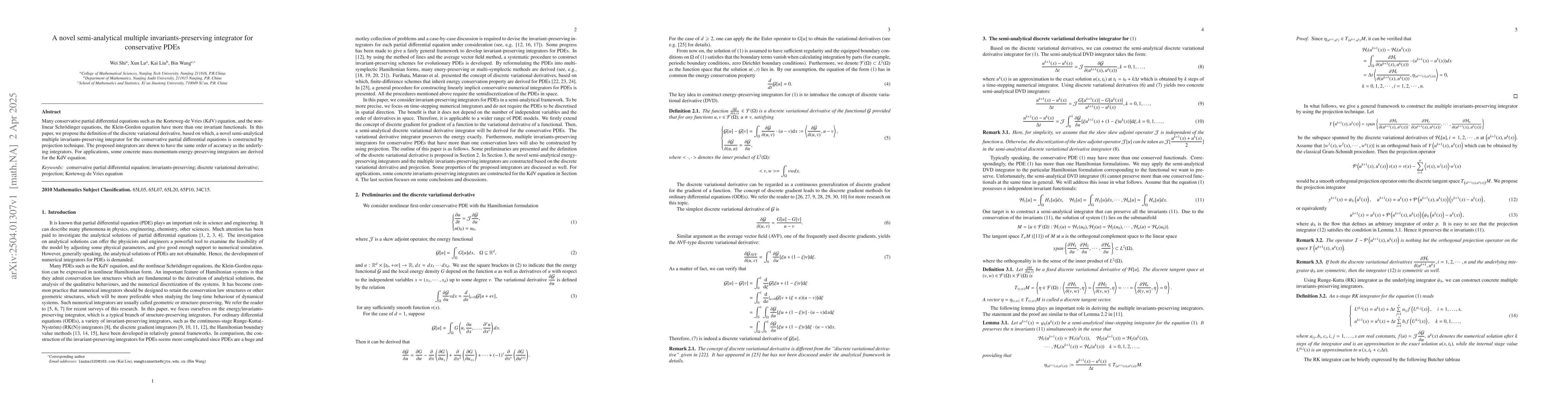 Thumbnail for A novel semi-analytical multiple invariants-preserving integrator for
  conservative PDEs