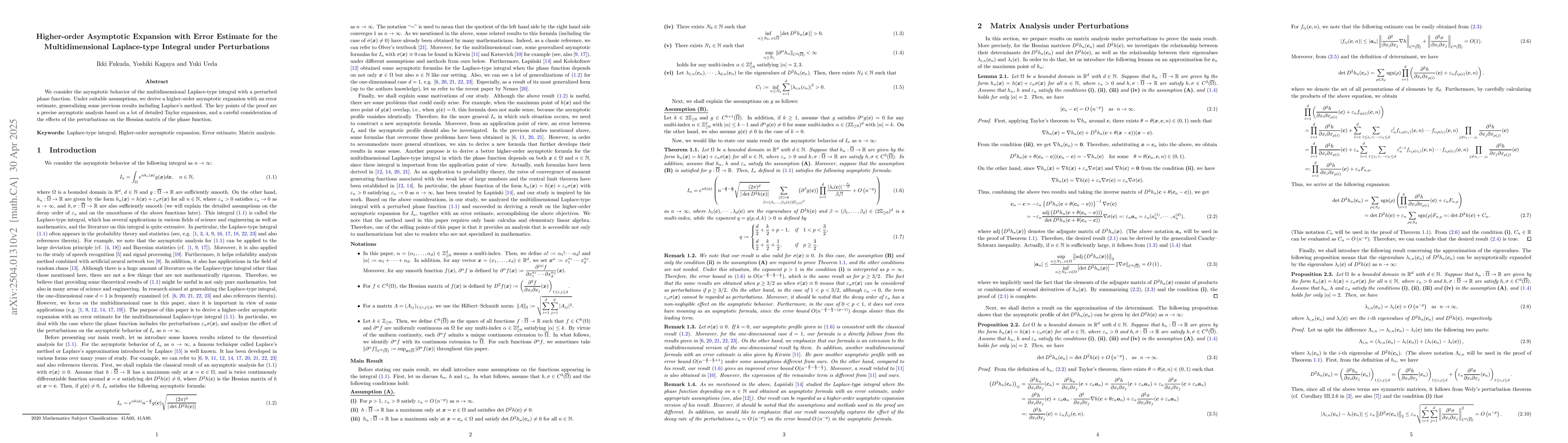 Thumbnail for Higher-order asymptotic expansion with error estimate for the
  multidimensional Laplace-type integral under perturbations