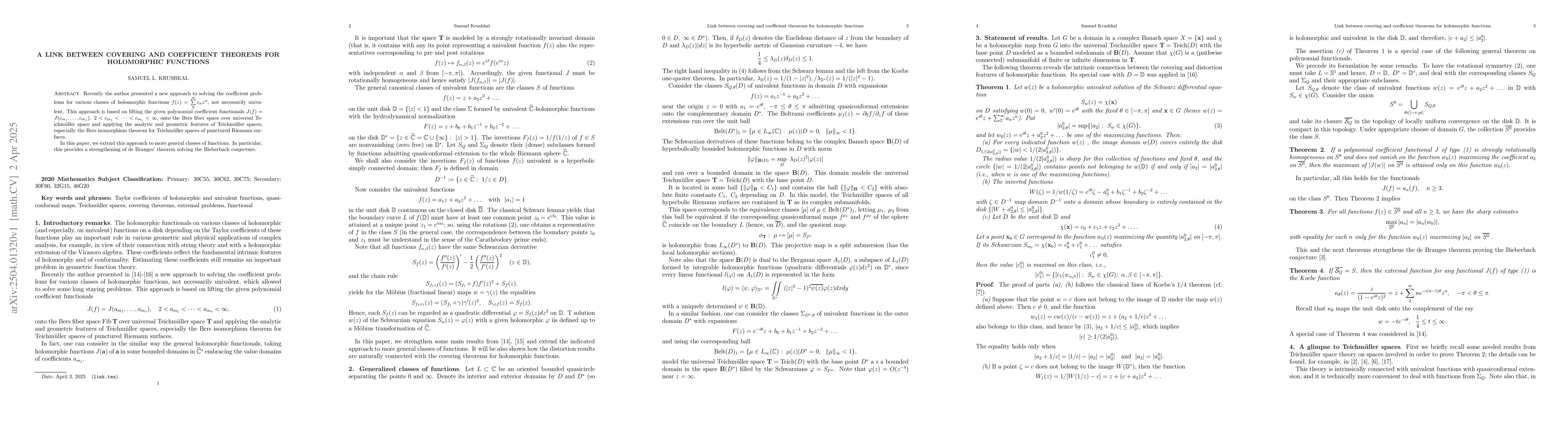 Thumbnail for A link between covering and coefficient theorems for holomorphic
  functions