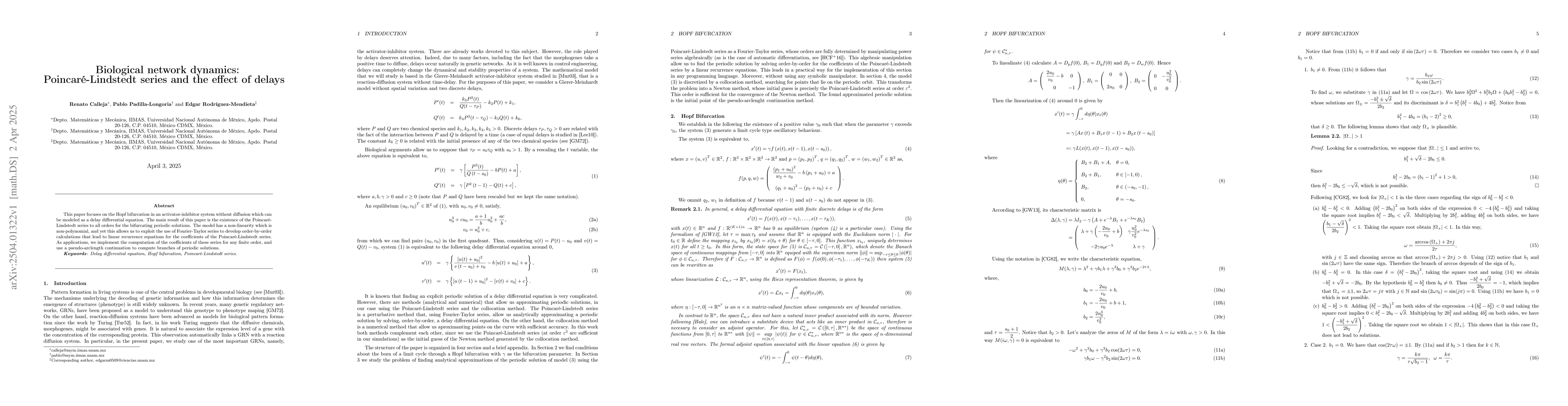 Thumbnail for Biological network dynamics: Poincaré-Lindstedt series and the effect
  of delays