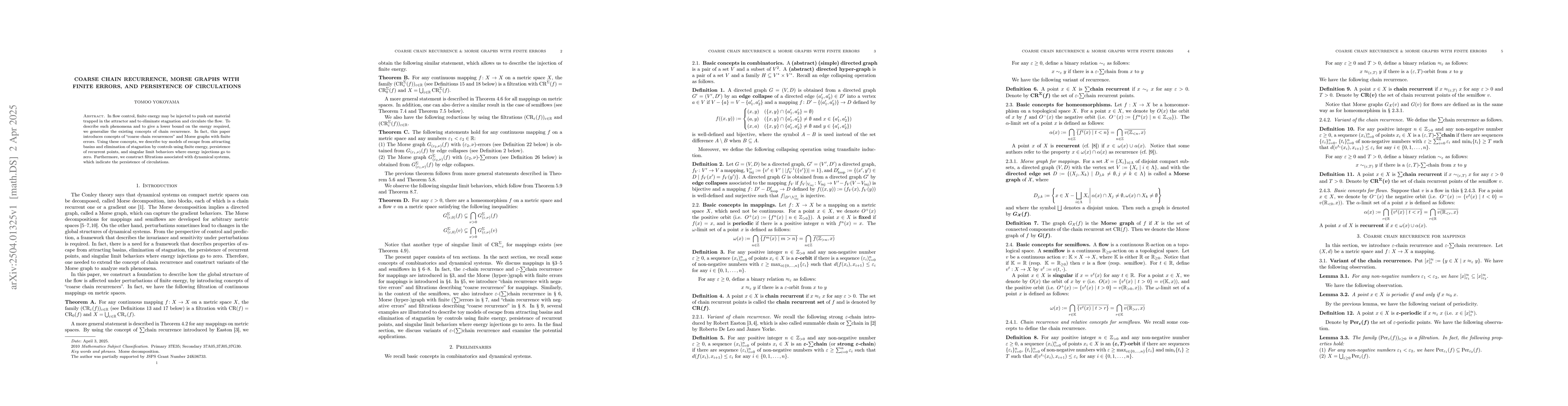 Thumbnail for Coarse chain recurrence, Morse graphs with finite errors, and
  persistence of circulations