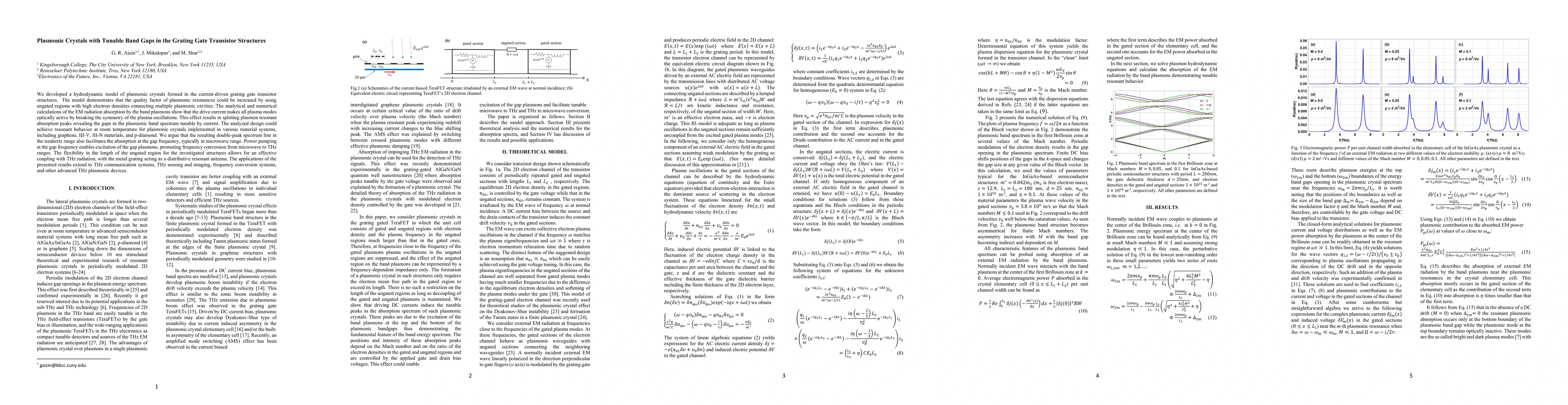 Thumbnail for Plasmonic Crystals with Tunable Band Gaps in the Grating Gate Transistor
  Structures