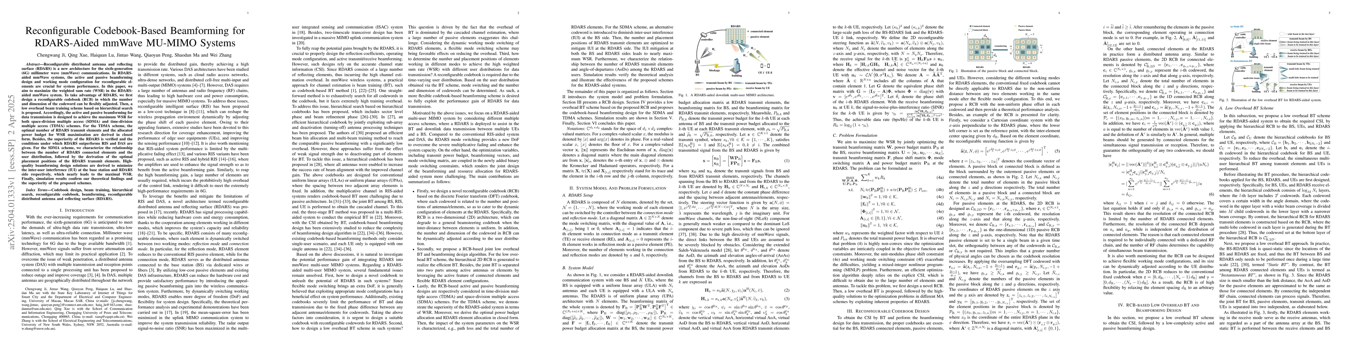 Thumbnail for Reconfigurable Codebook-Based Beamforming for RDARS-Aided mmWave MU-MIMO
  Systems