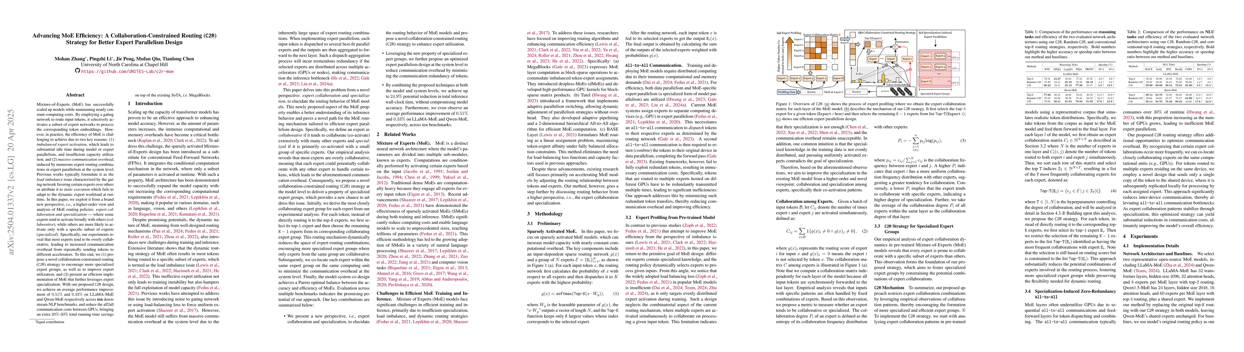 Thumbnail for Advancing MoE Efficiency: A Collaboration-Constrained Routing (C2R)
  Strategy for Better Expert Parallelism Design