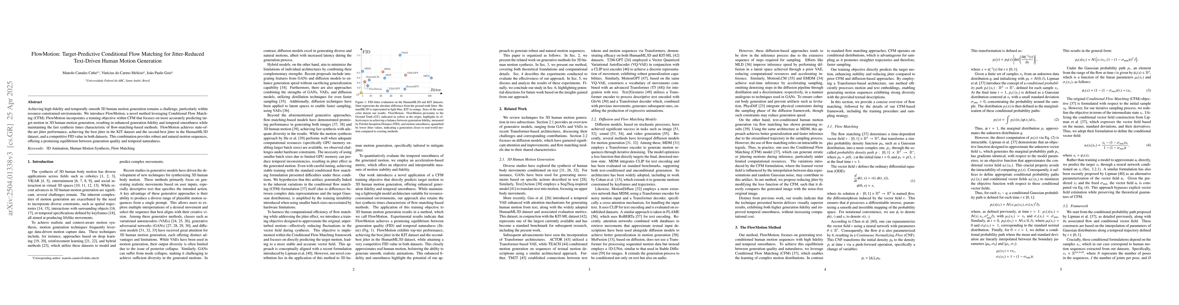 Thumbnail for FlowMotion: Target-Predictive Conditional Flow Matching for
  Jitter-Reduced Text-Driven Human Motion Generation