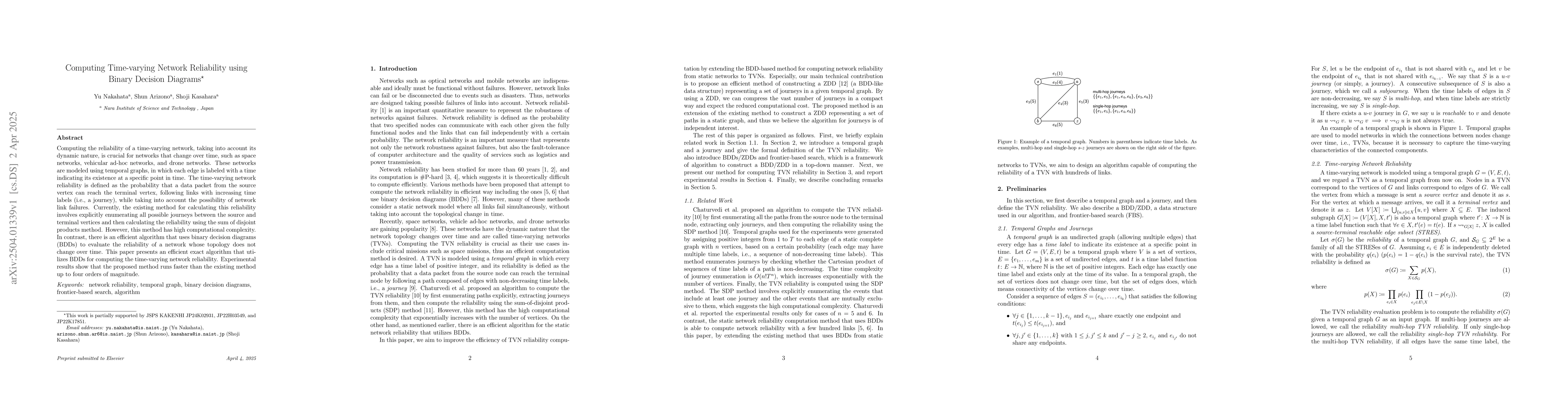 Thumbnail for Computing Time-varying Network Reliability using Binary Decision
  Diagrams