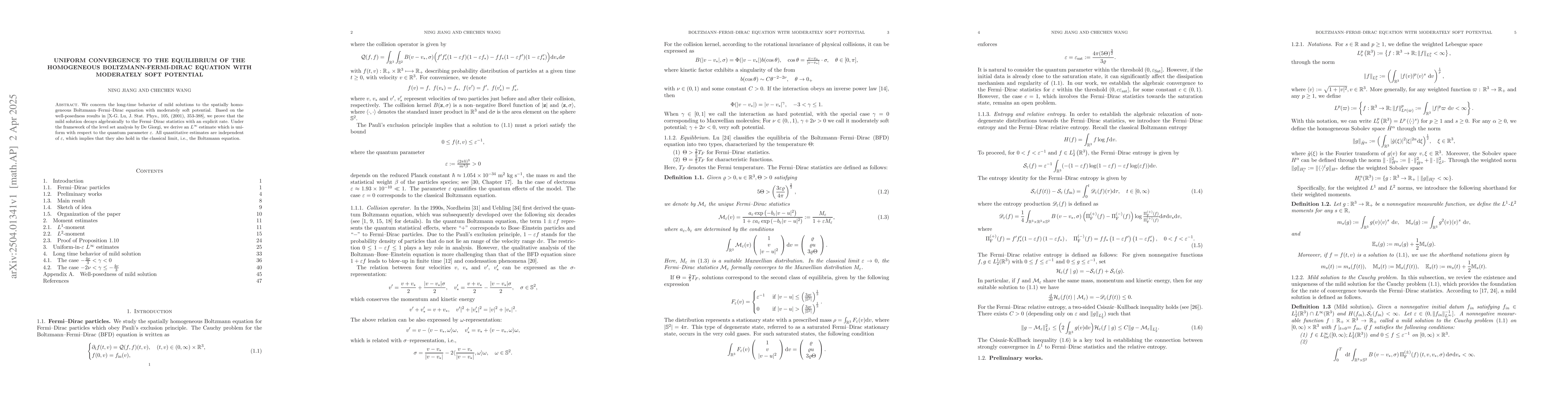 Thumbnail for Uniform convergence to the equilibrium of the homogeneous
  Boltzmann-Fermi-Dirac Equation with moderately soft potential