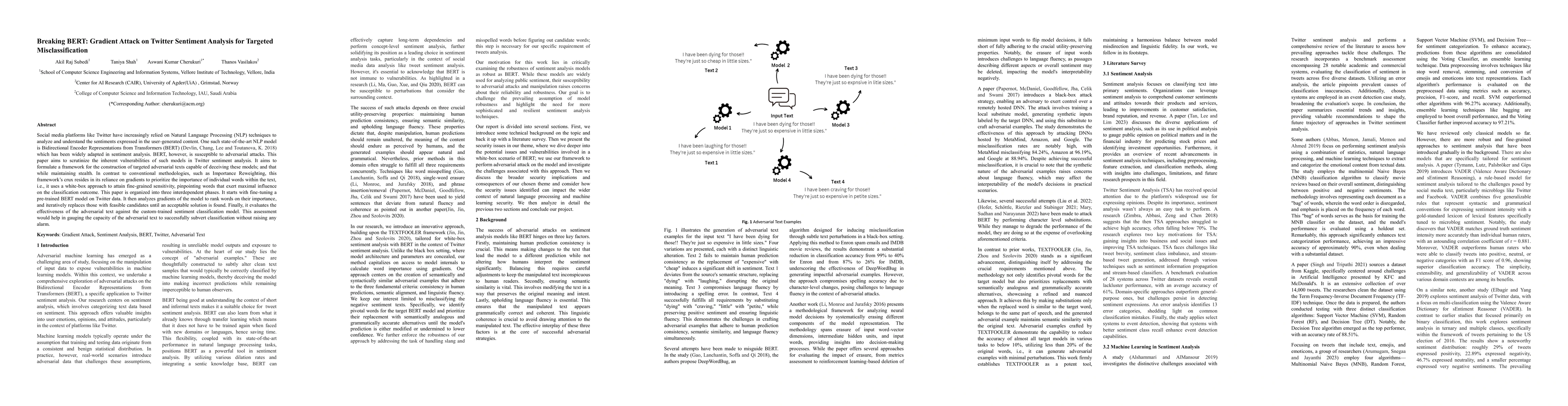 Thumbnail for Breaking BERT: Gradient Attack on Twitter Sentiment Analysis for
  Targeted Misclassification