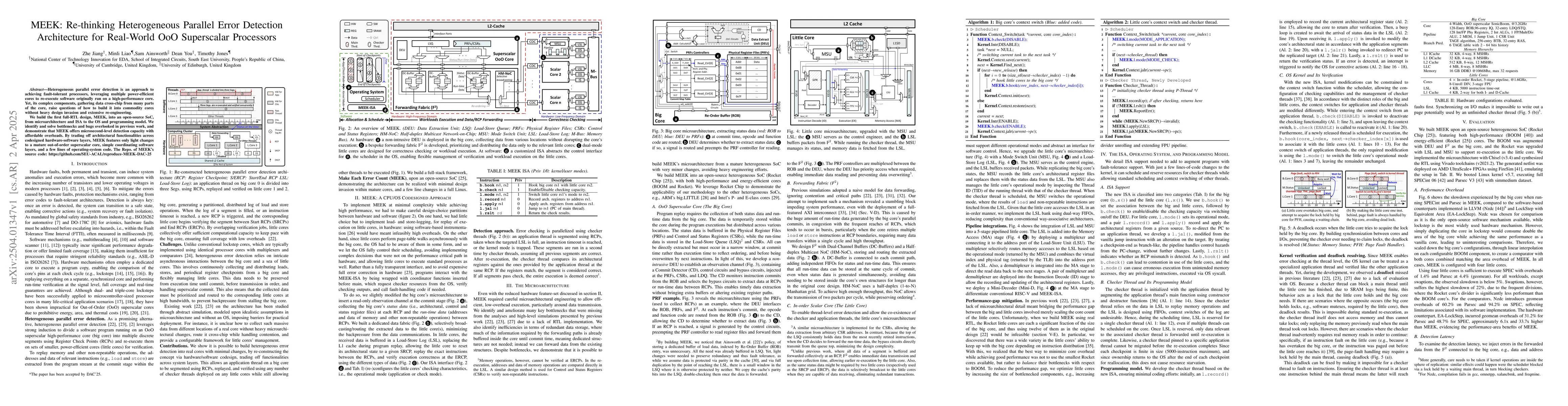 Thumbnail for MEEK: Re-thinking Heterogeneous Parallel Error Detection Architecture
  for Real-World OoO Superscalar Processors