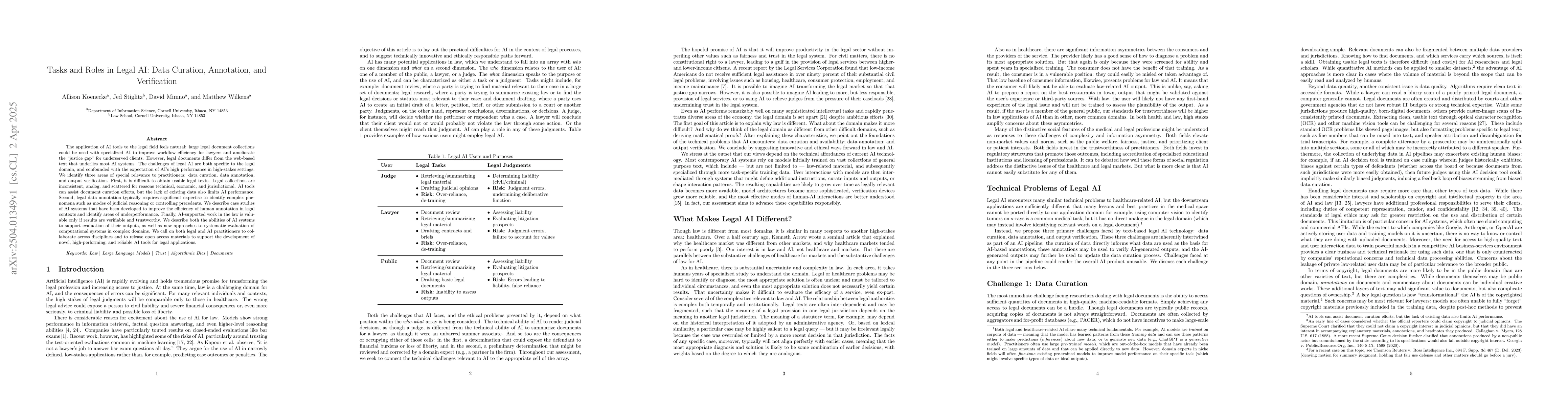Thumbnail for Tasks and Roles in Legal AI: Data Curation, Annotation, and Verification
