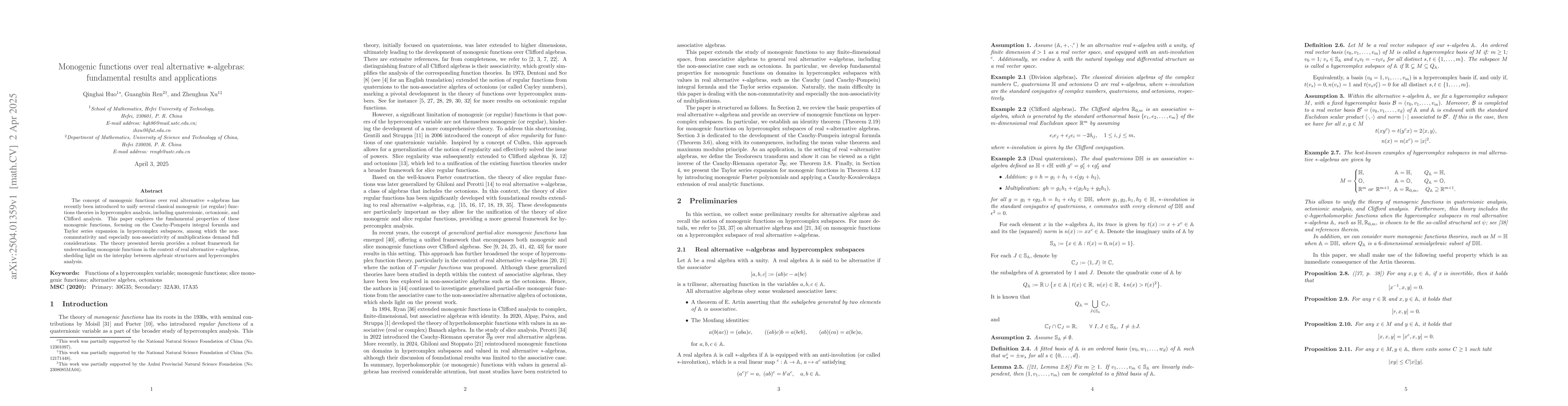Thumbnail for Monogenic functions over real alternative $\ast$-algebras: fundamental
  results and applications
