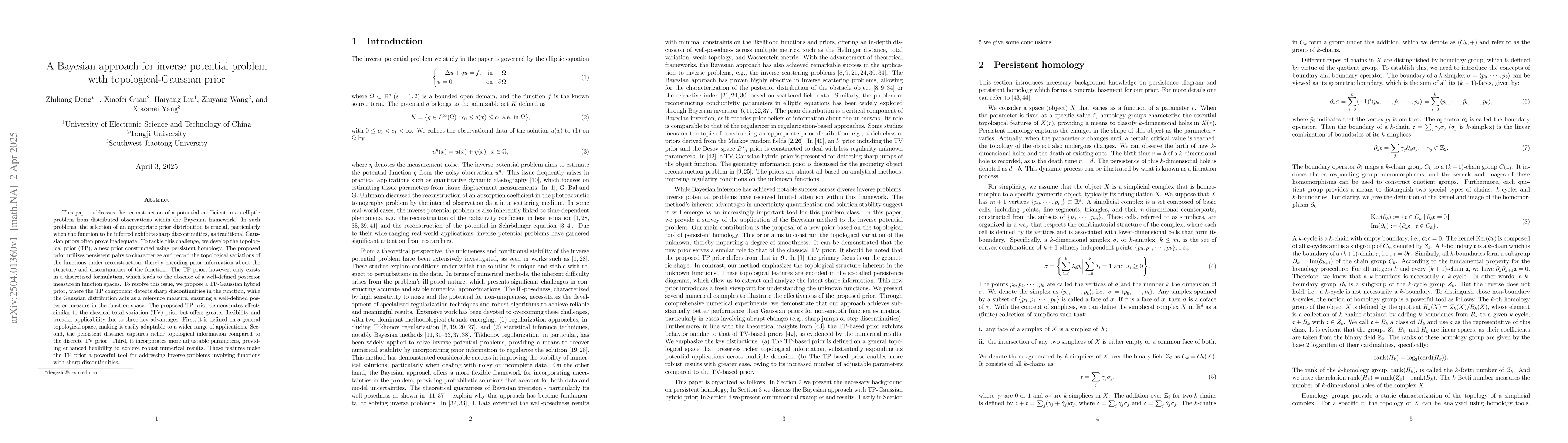 Thumbnail for A Bayesian approach for inverse potential problem with
  topological-Gaussian prior