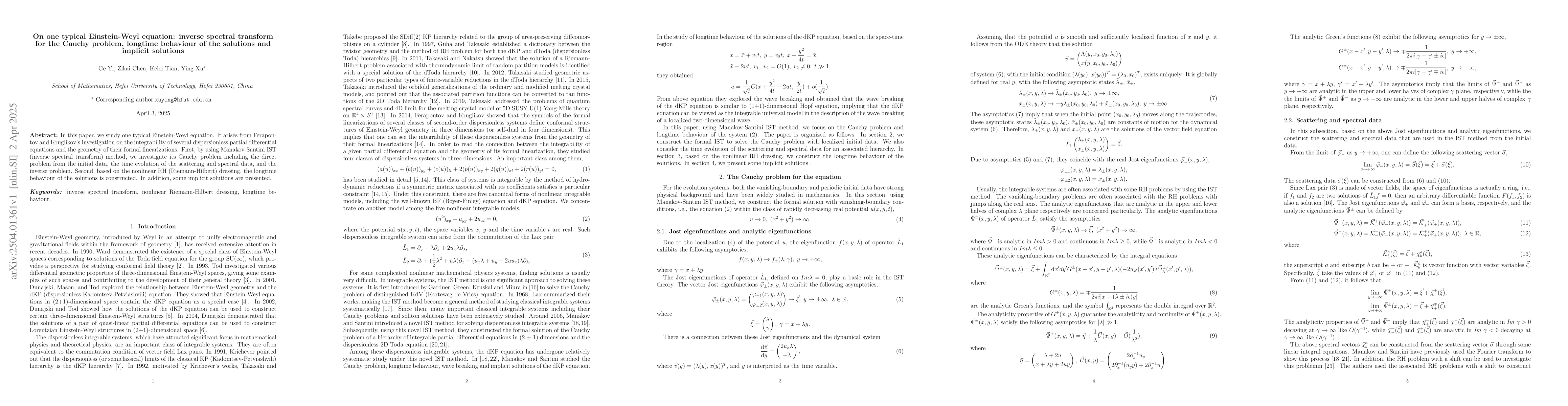 Thumbnail for On one typical Einstein-Weyl equation: inverse spectral transform for
  theCauchy problem, longtime behaviour of the solutions and implicit solutions