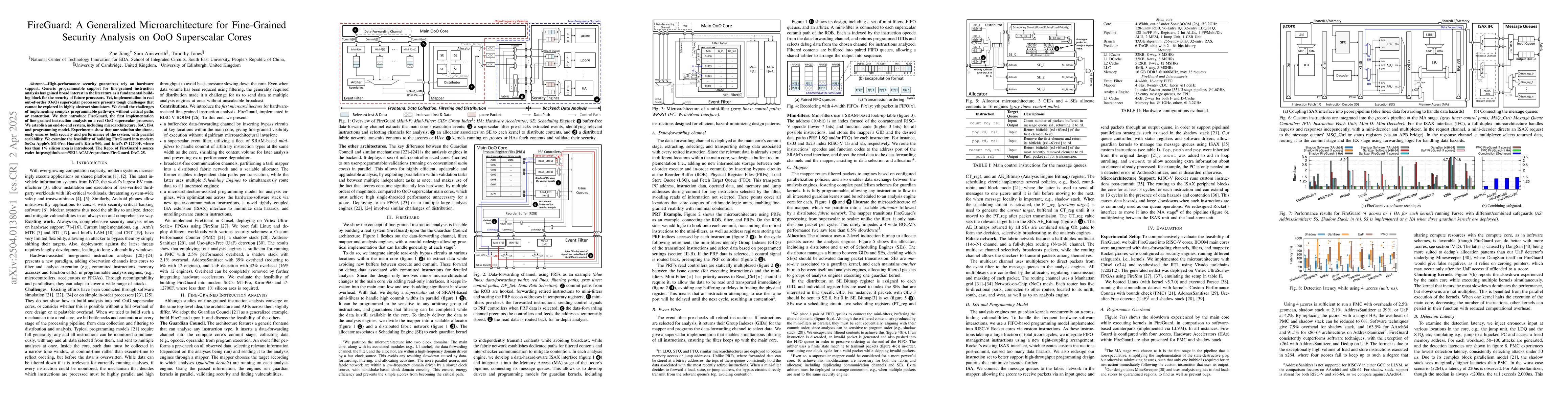 Thumbnail for FireGuard: A Generalized Microarchitecture for Fine-Grained Security
  Analysis on OoO Superscalar Cores