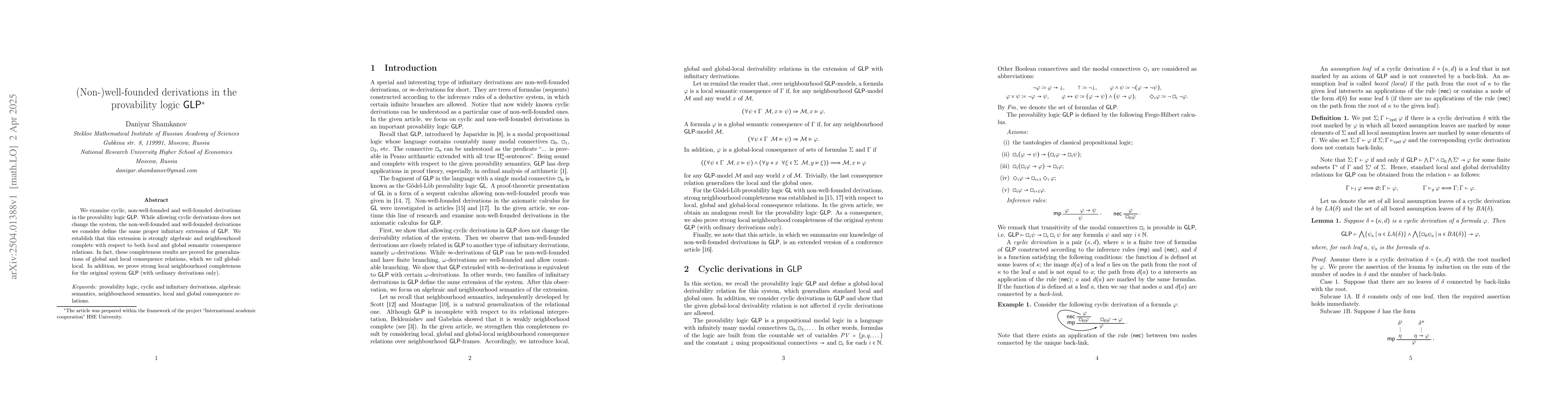 Thumbnail for (Non-)well-founded derivations in the provability logic $\mathsf{GLP}$