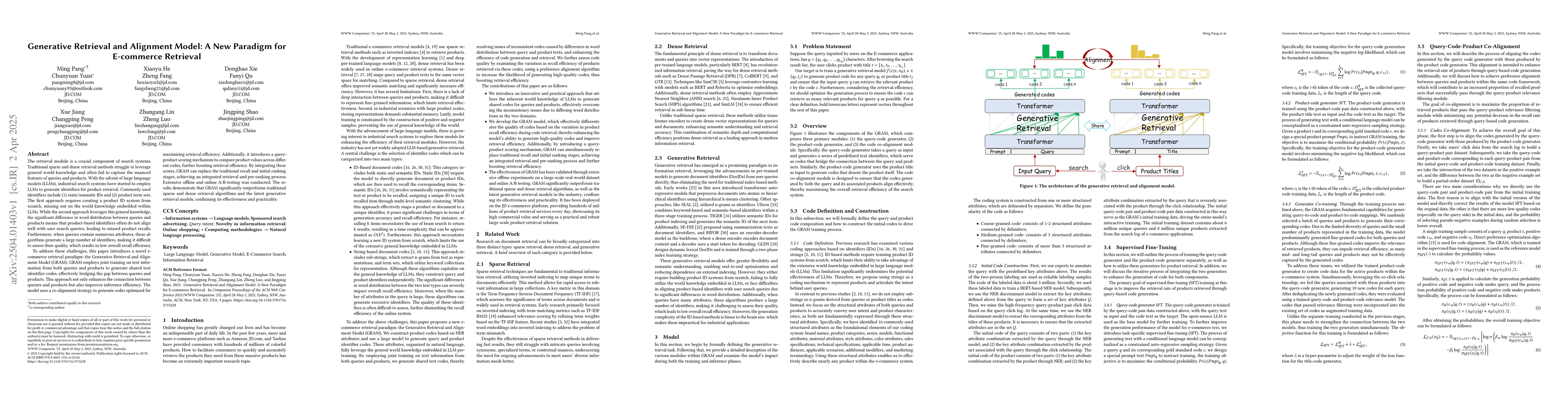 Thumbnail for Generative Retrieval and Alignment Model: A New Paradigm for E-commerce
  Retrieval