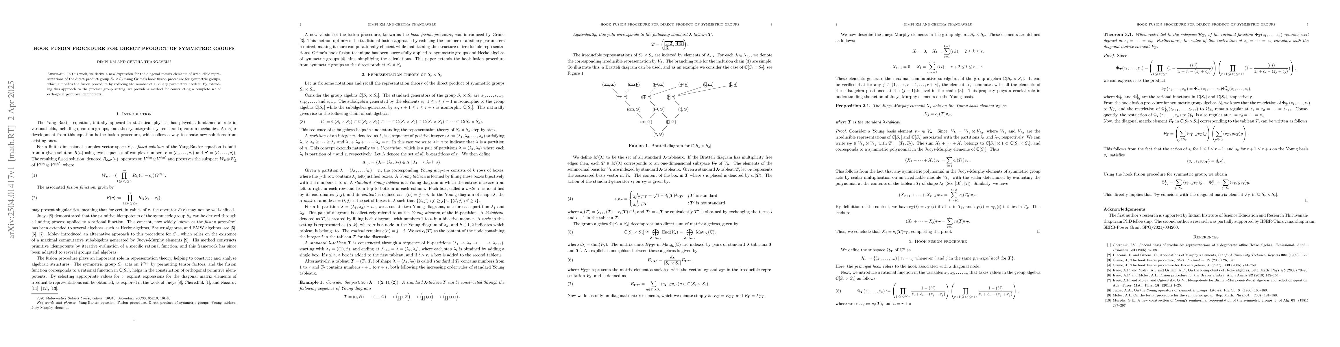Thumbnail for Hook fusion procedure for direct product of symmetric groups