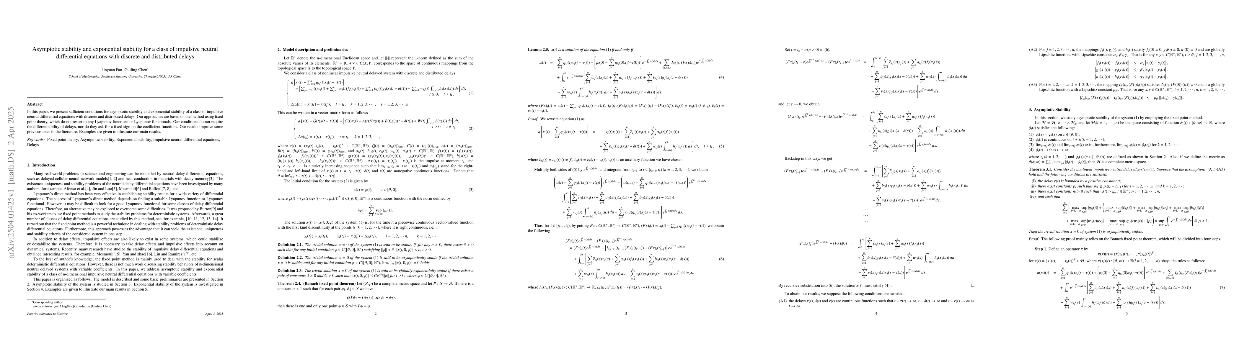 Thumbnail for Asymptotic stability and exponential stability for a class of impulsive
  neutral differential equations with discrete and distributed delays