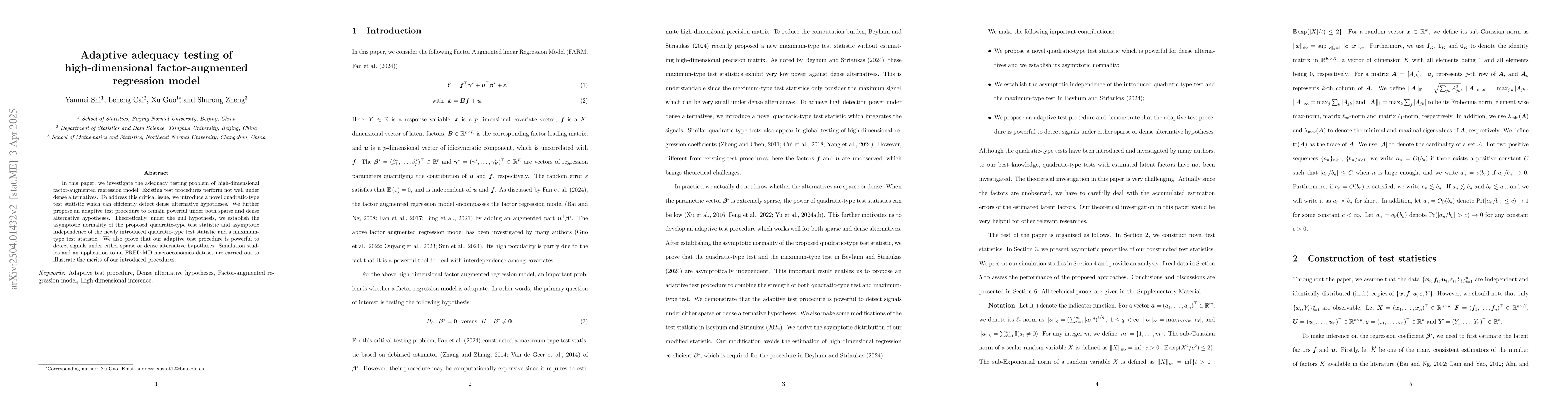 Thumbnail for Adaptive adequacy testing of high-dimensional factor-augmented
  regression model