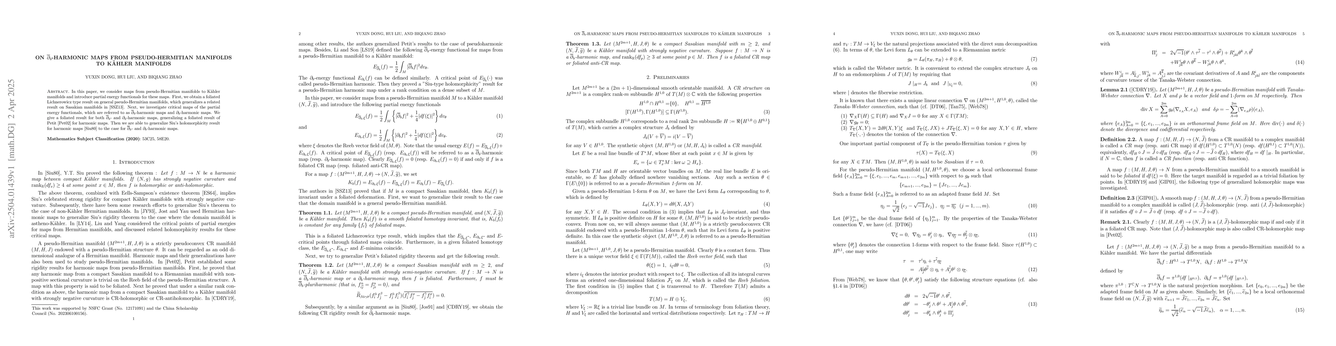 Thumbnail for On $\overline{\partial }_{b}$-harmonic maps from pseudo-Hermitian
  manifolds to Kähler manifolds