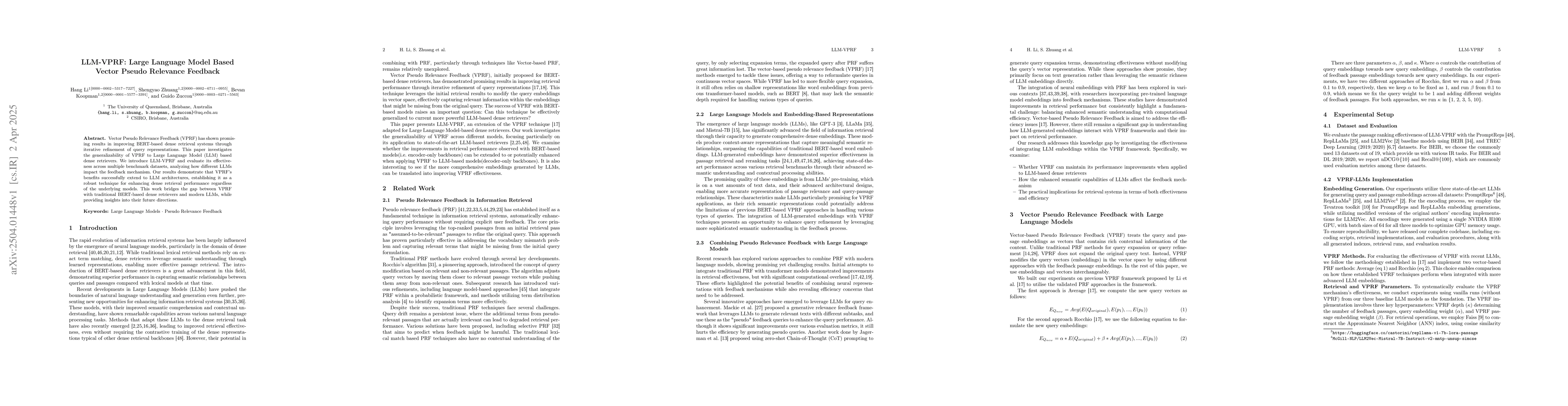 Thumbnail for LLM-VPRF: Large Language Model Based Vector Pseudo Relevance Feedback