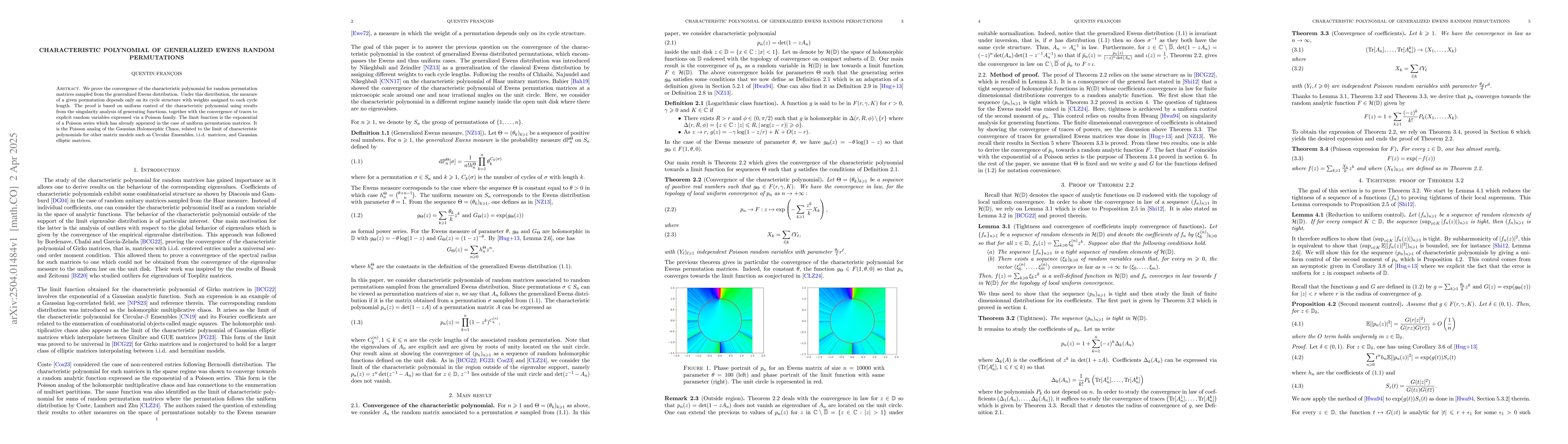 Thumbnail for Characteristic polynomial of generalized Ewens random permutations