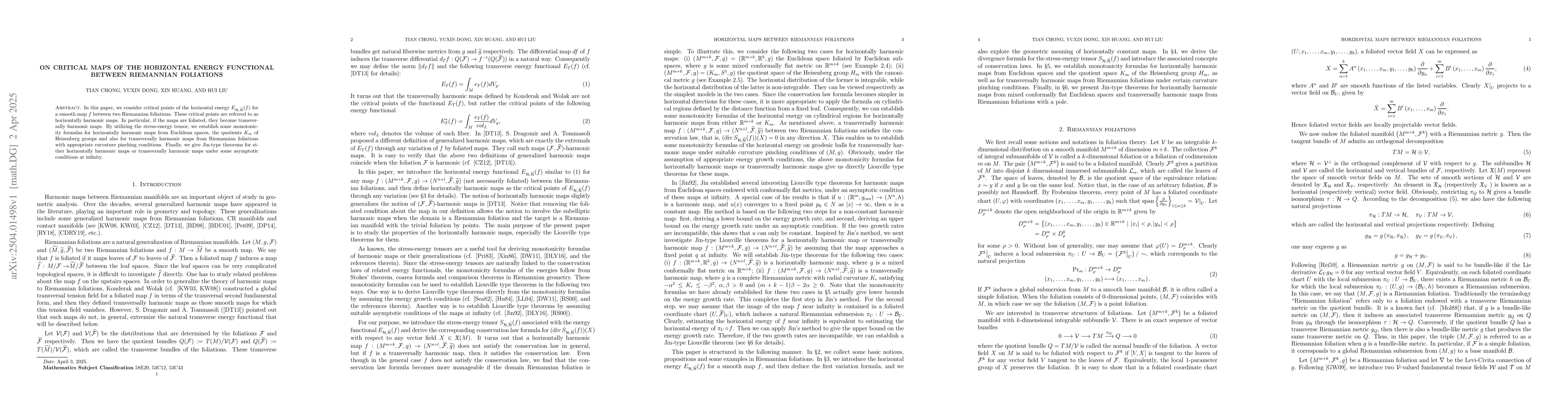 Thumbnail for On critical maps of the horizontal energy functional between Riemannian
  foliations