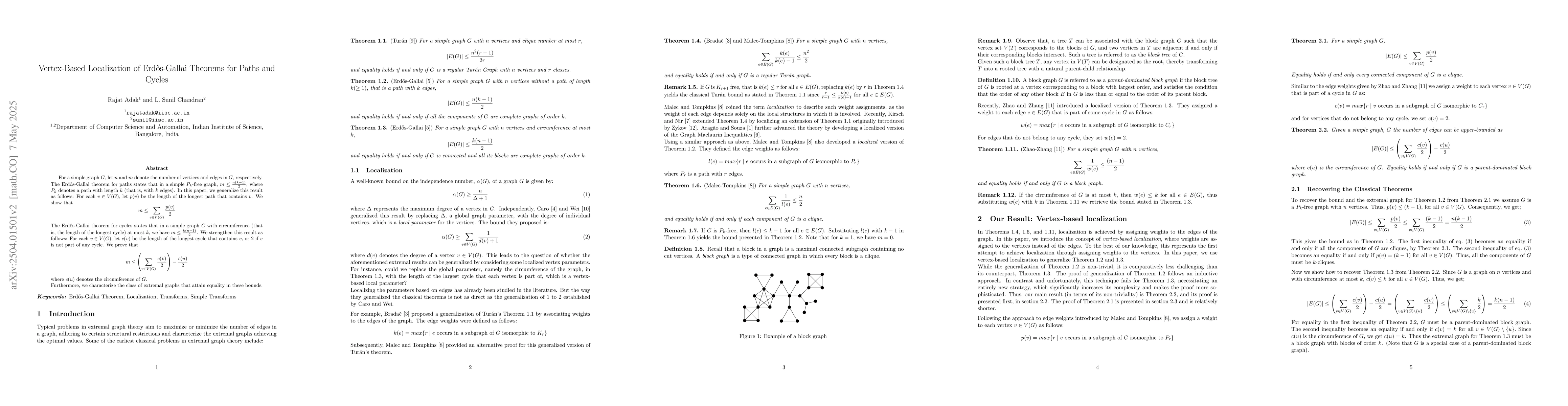 Thumbnail for Vertex-Based Localization of Erdős-Gallai Theorems for Paths and
  Cycles