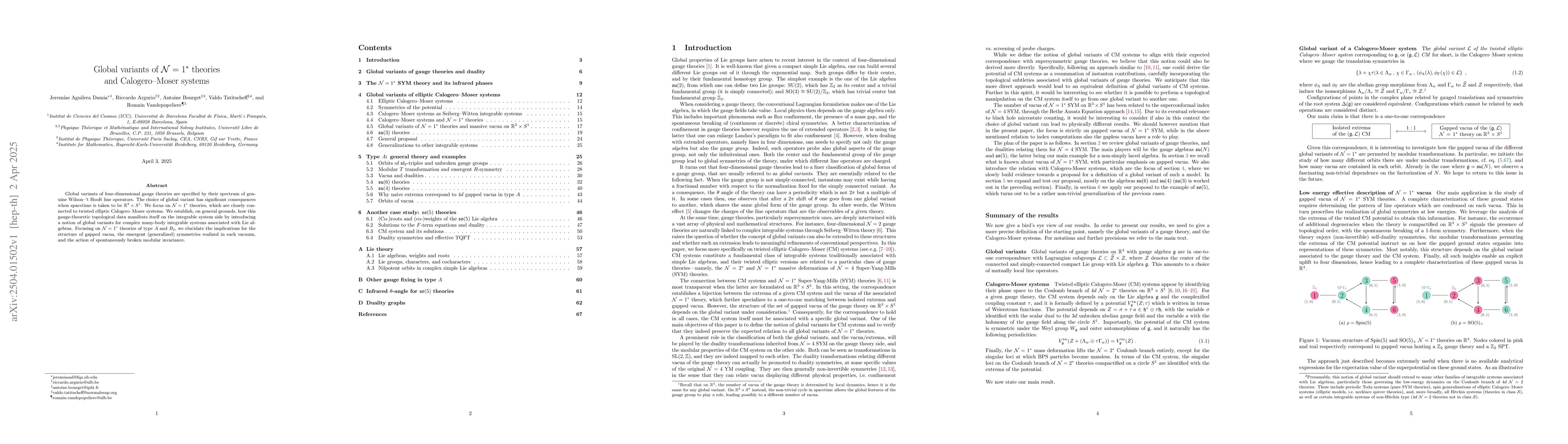 Thumbnail for Global variants of $\mathcal{N}=1^*$ theories and Calogero-Moser systems