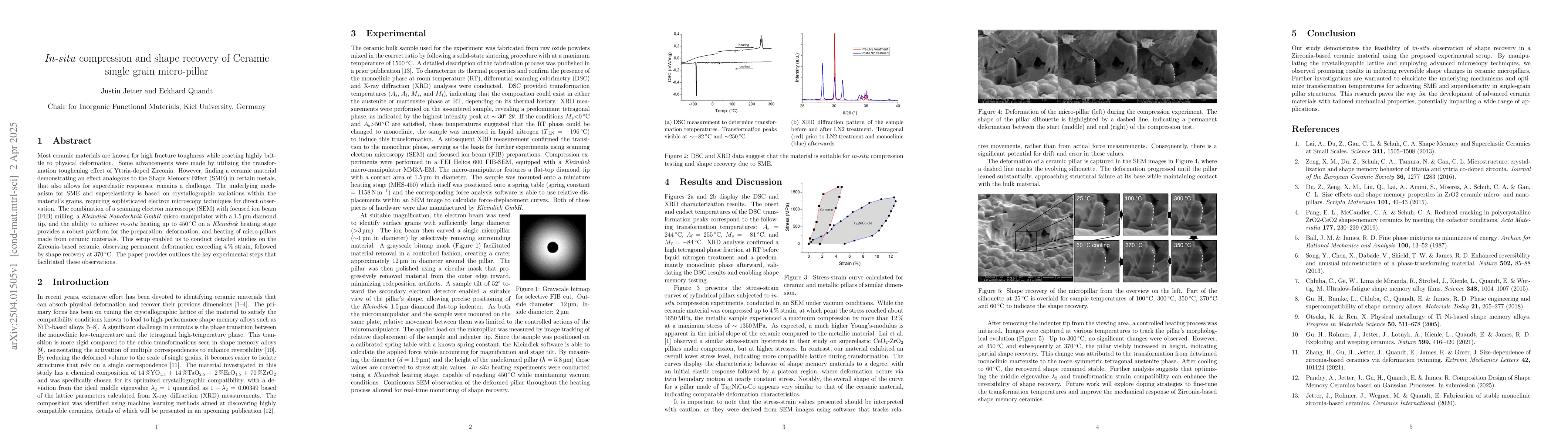 Thumbnail for In-situ compression and shape recovery of Ceramic single grain
  micro-pillar