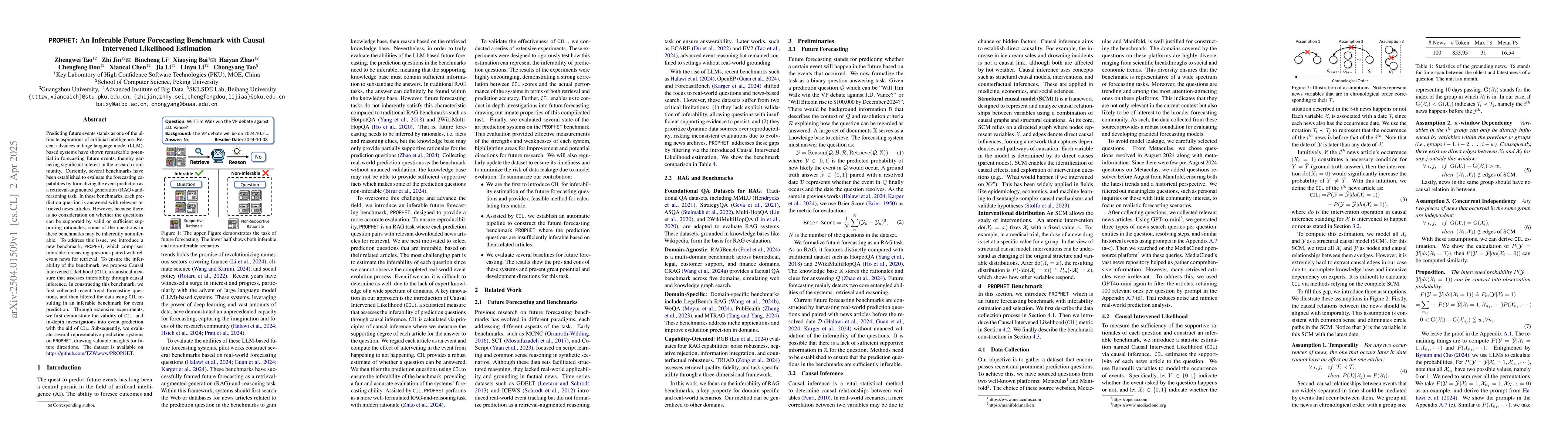 Thumbnail for PROPHET: An Inferable Future Forecasting Benchmark with Causal
  Intervened Likelihood Estimation