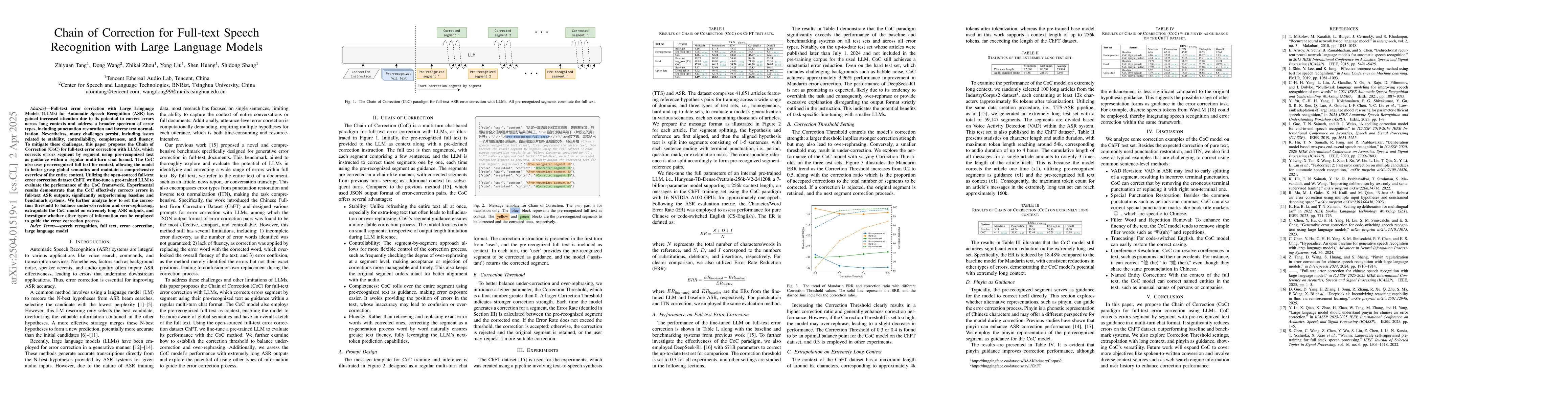 Thumbnail for Chain of Correction for Full-text Speech Recognition with Large Language
  Models