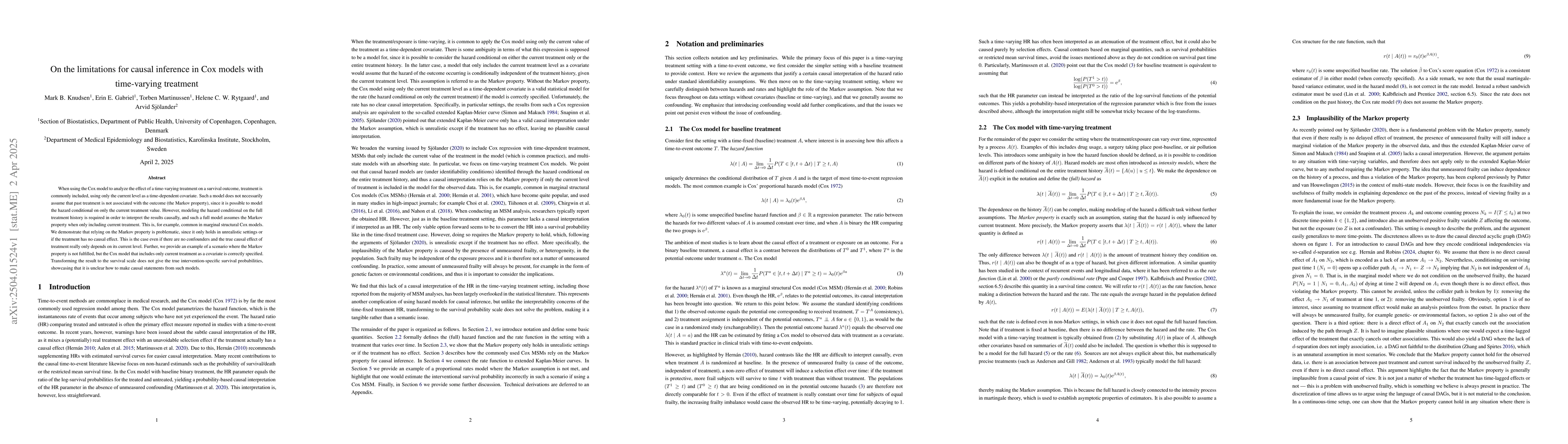 Thumbnail for On the limitations for causal inference in Cox models with time-varying
  treatment