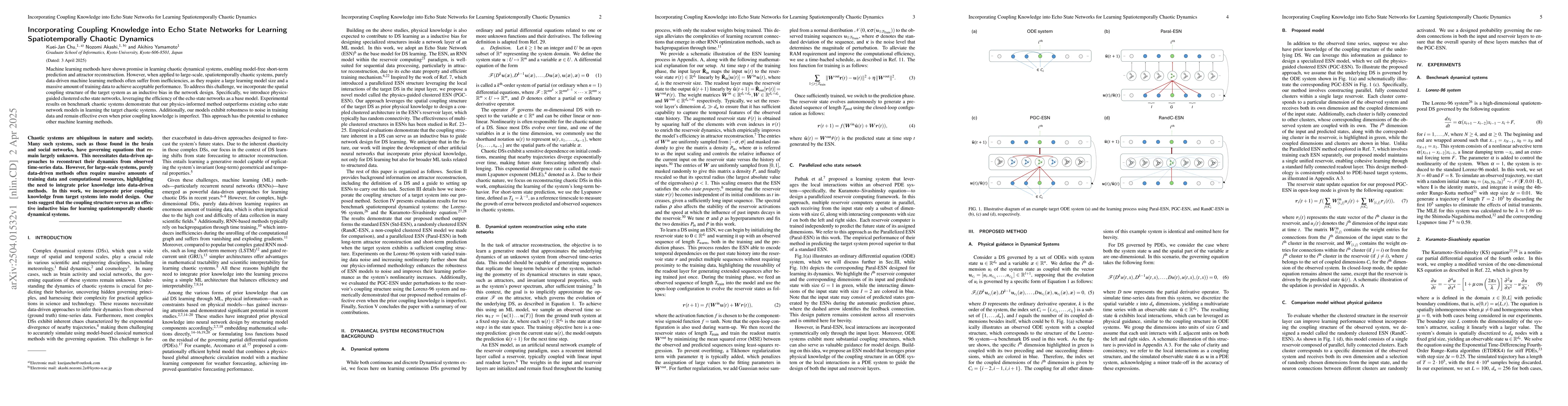 Thumbnail for Incorporating Coupling Knowledge into Echo State Networks for Learning
  Spatiotemporally Chaotic Dynamics
