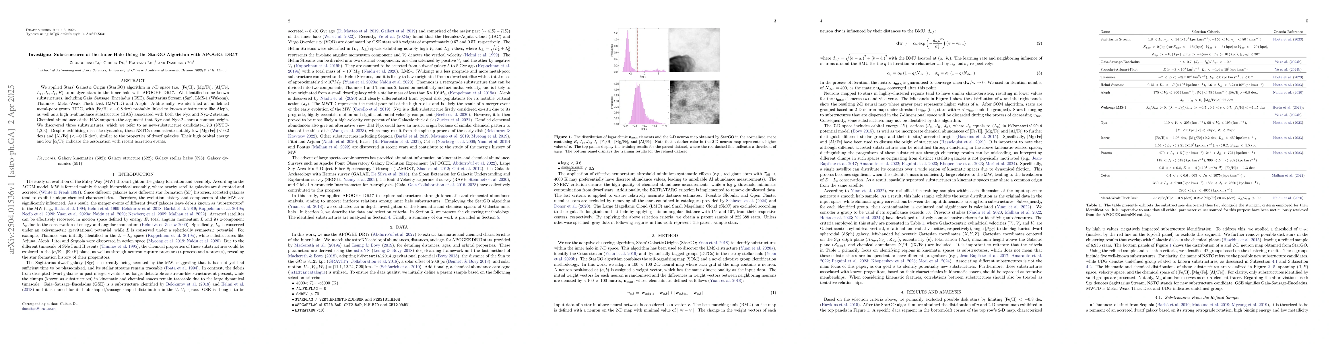 Thumbnail for Investigate Substructures of the Inner Halo Using the StarGO Algorithm
  with APOGEE DR17