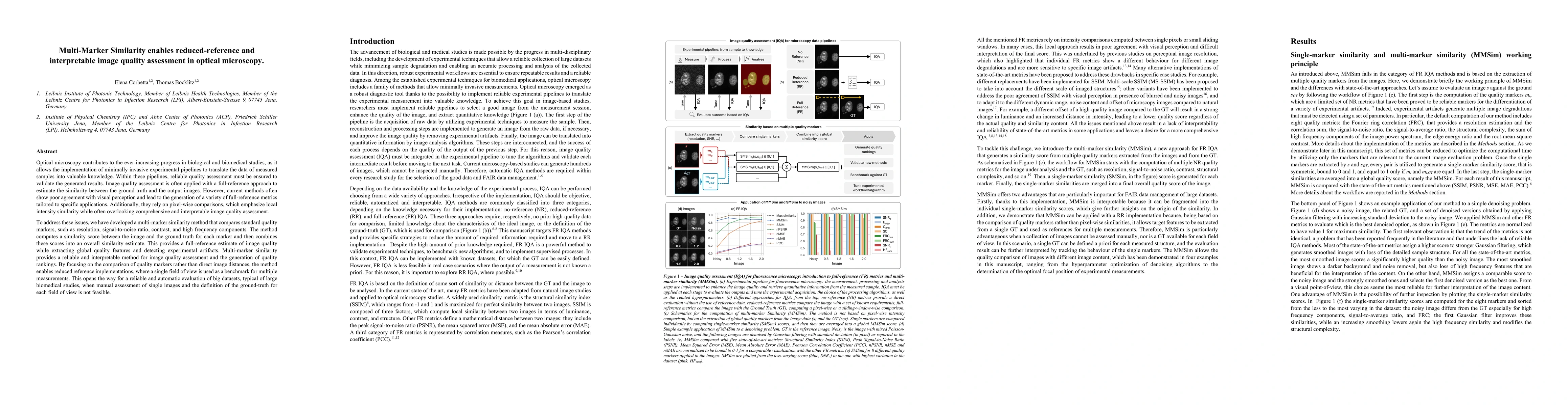 Thumbnail for Multi-Marker Similarity enables reduced-reference and interpretable
  image quality assessment in optical microscopy