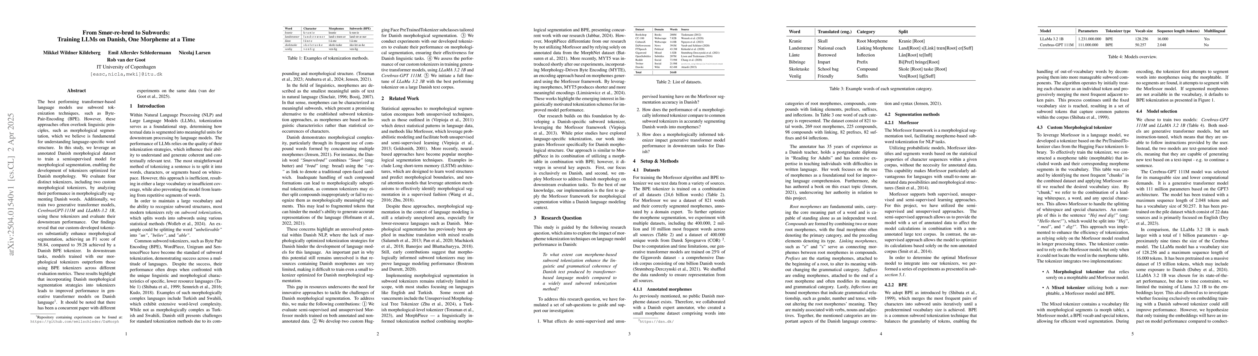 Thumbnail for From Smør-re-brød to Subwords: Training LLMs on Danish, One
  Morpheme at a Time