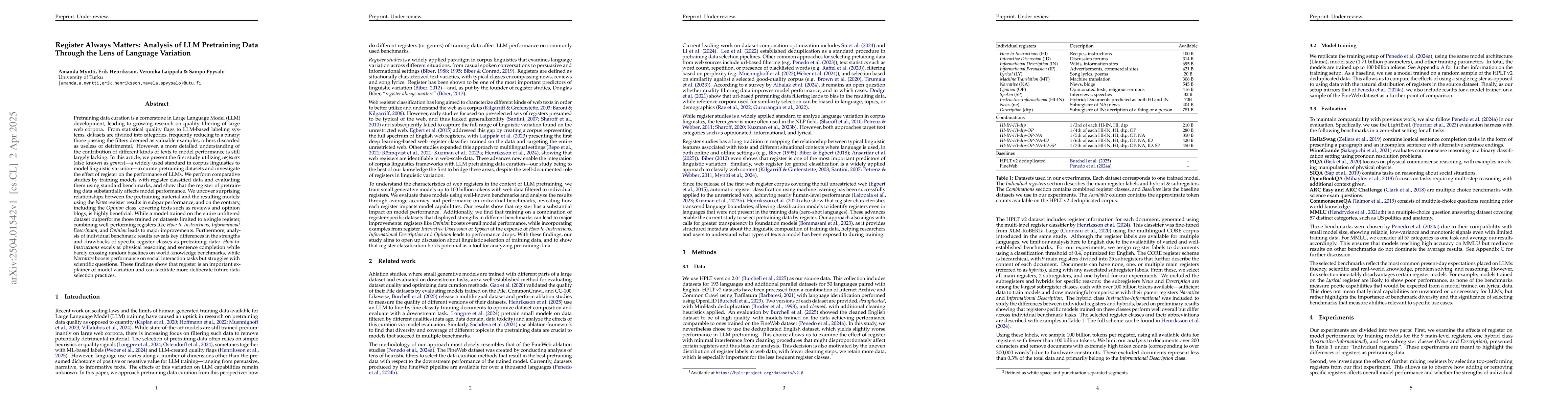 Thumbnail for Register Always Matters: Analysis of LLM Pretraining Data Through the
  Lens of Language Variation