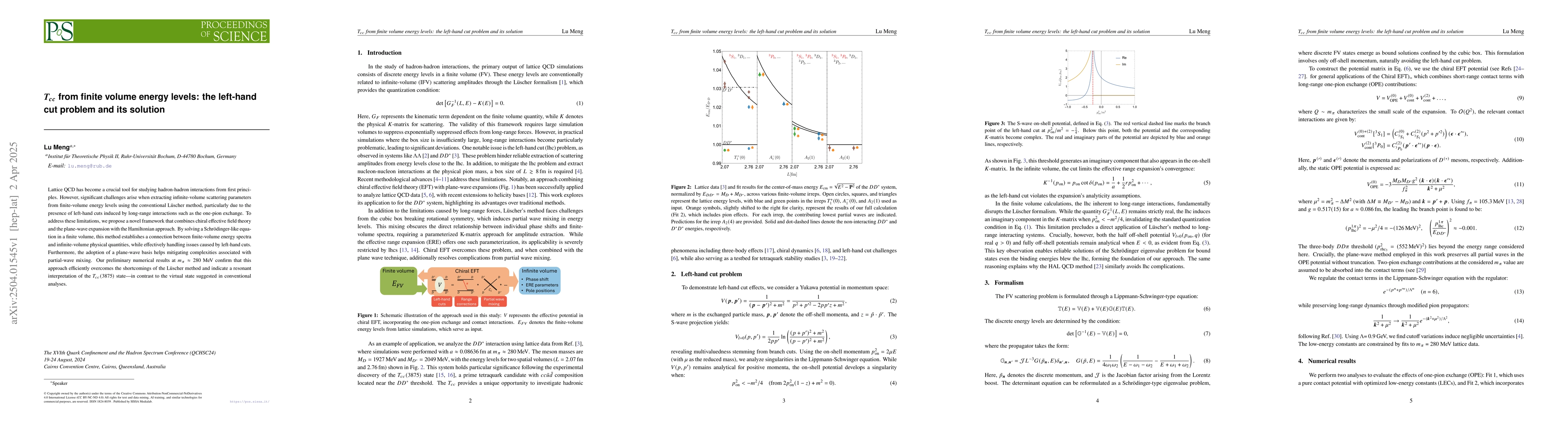 Thumbnail for $T_{cc}$ from finite volume energy levels: the left-hand cut problem and
  its solution