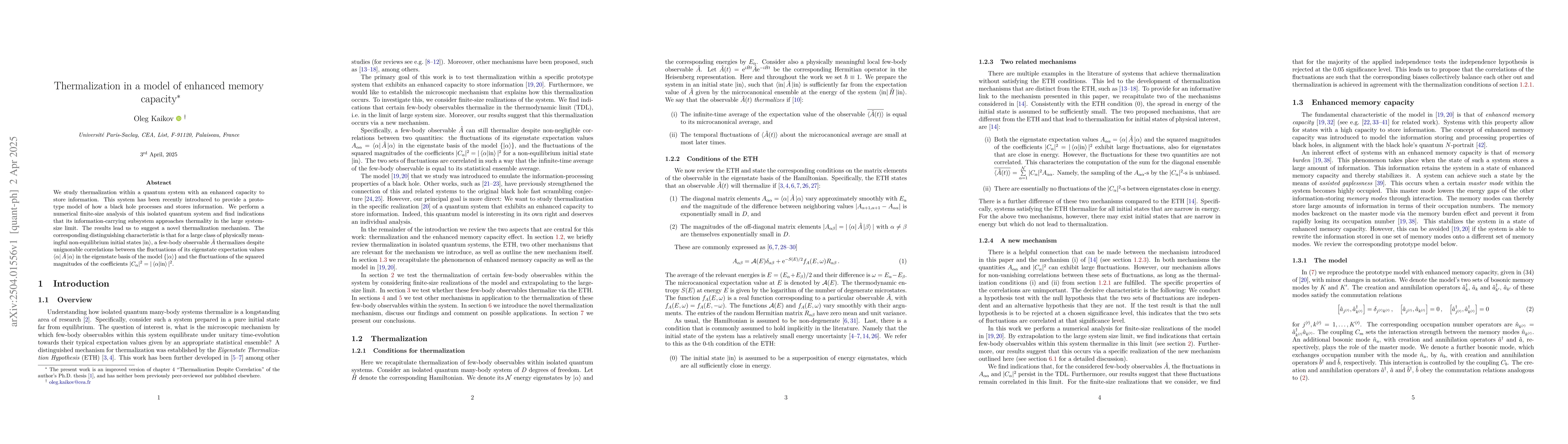 Thumbnail for Thermalization in a model of enhanced memory capacity