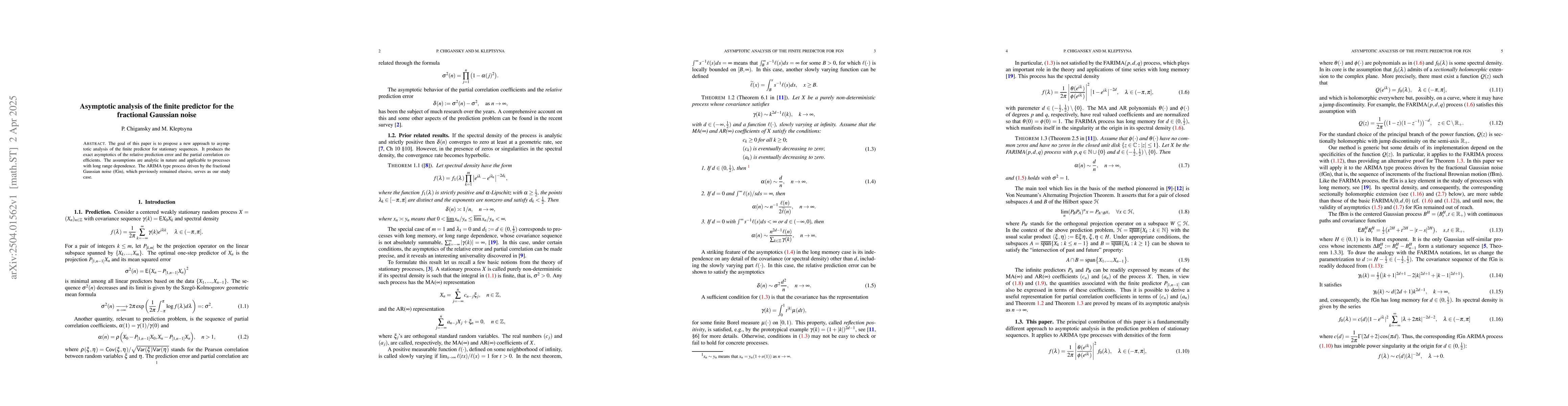 Thumbnail for Asymptotic analysis of the finite predictor for the fractional Gaussian
  noise