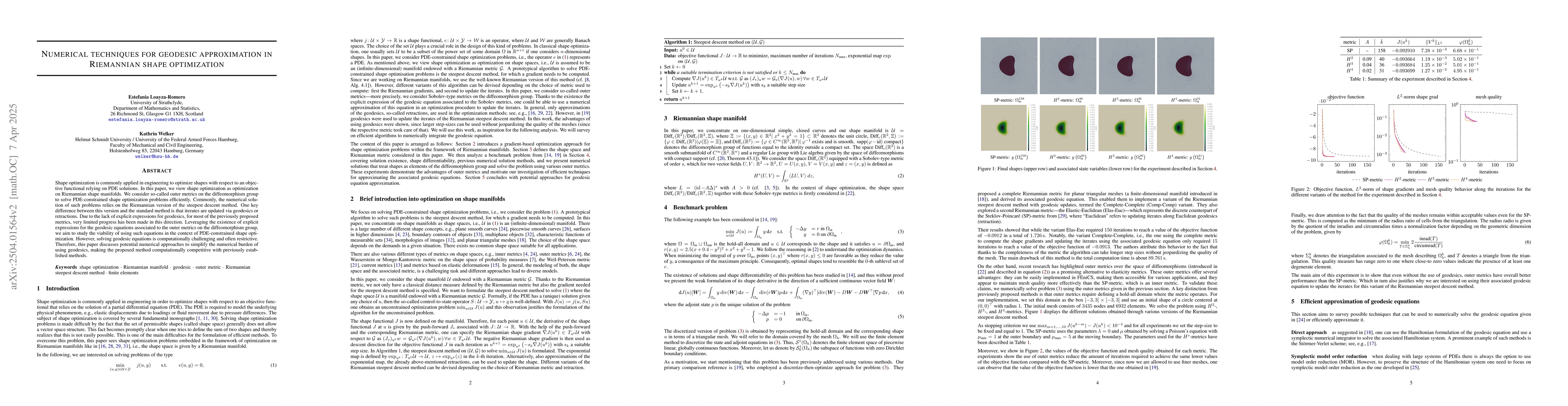 Thumbnail for Numerical techniques for geodesic approximation in Riemannian shape
  optimization