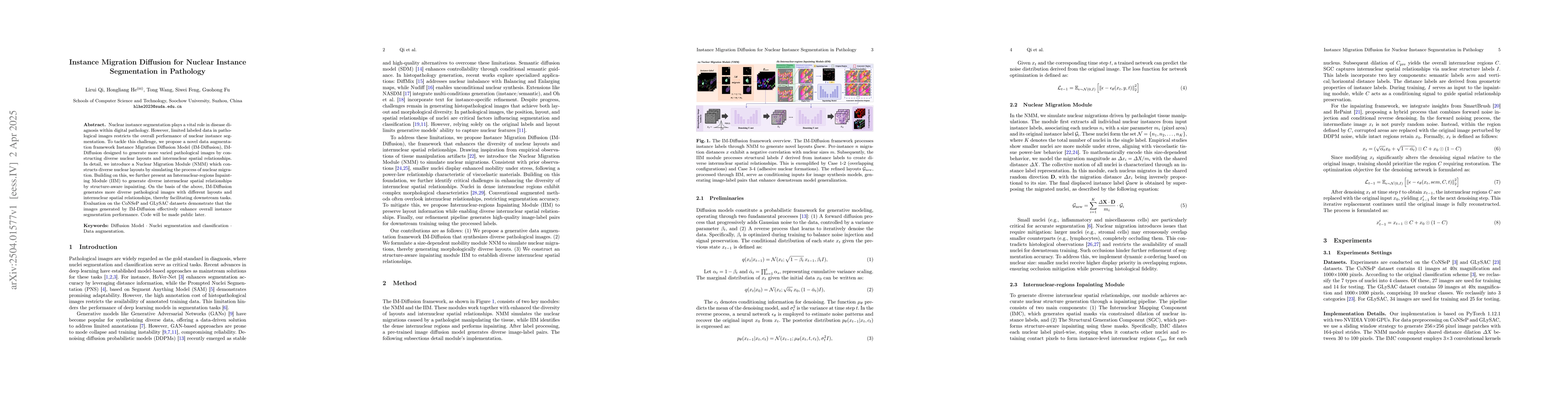 Thumbnail for Instance Migration Diffusion for Nuclear Instance Segmentation in
  Pathology