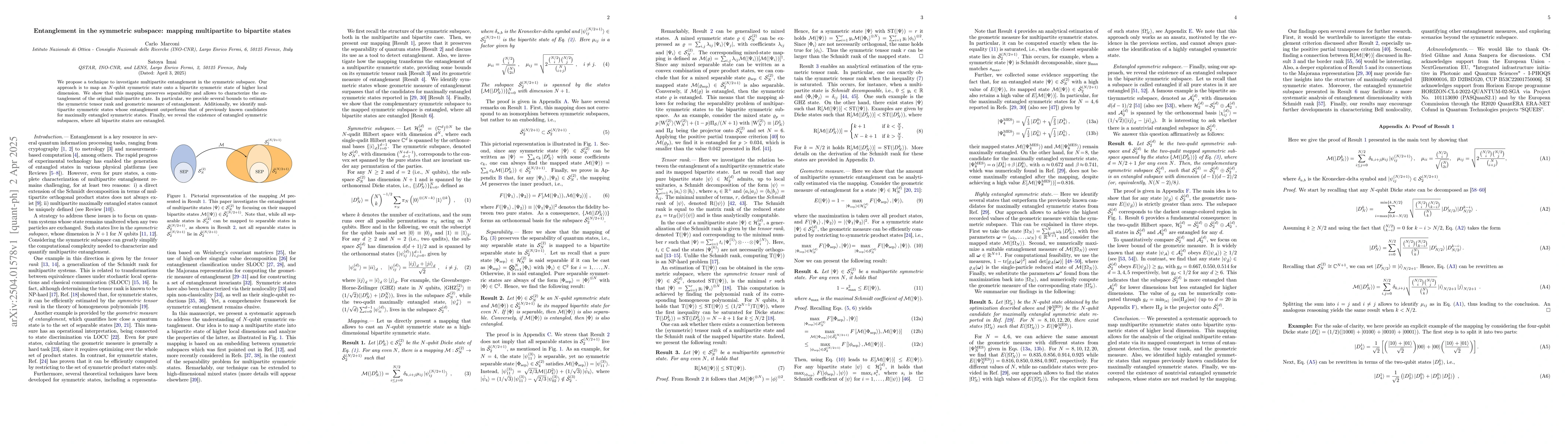 Thumbnail for Entanglement in the symmetric subspace: mapping multipartite to
  bipartite states