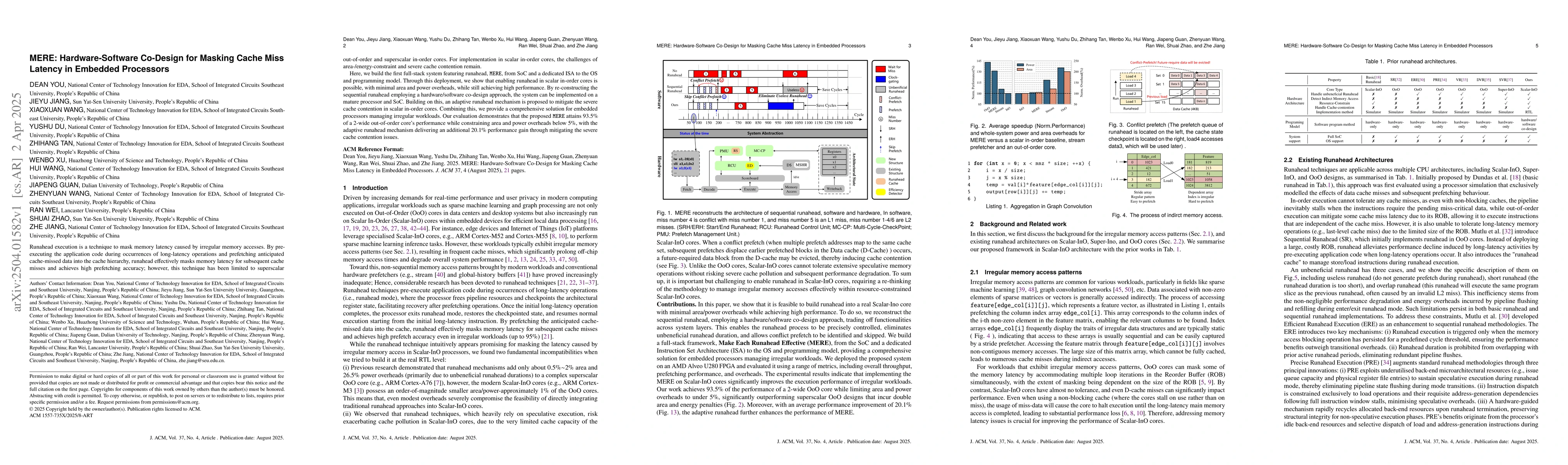Thumbnail for MERE: Hardware-Software Co-Design for Masking Cache Miss Latency in
  Embedded Processors