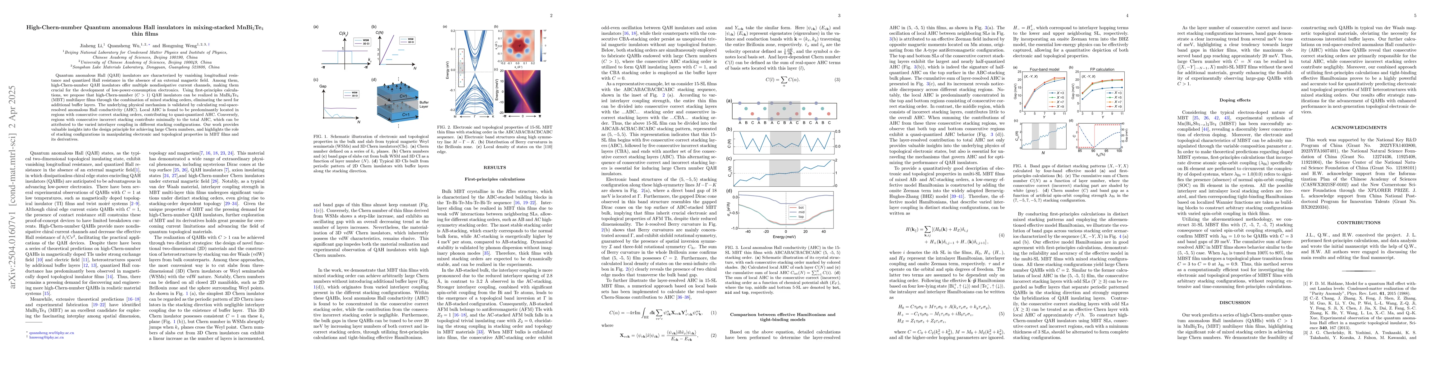 Thumbnail for High-Chern-number Quantum anomalous Hall insulators in mixing-stacked
  MnBi$_2$Te$_4$ thin films