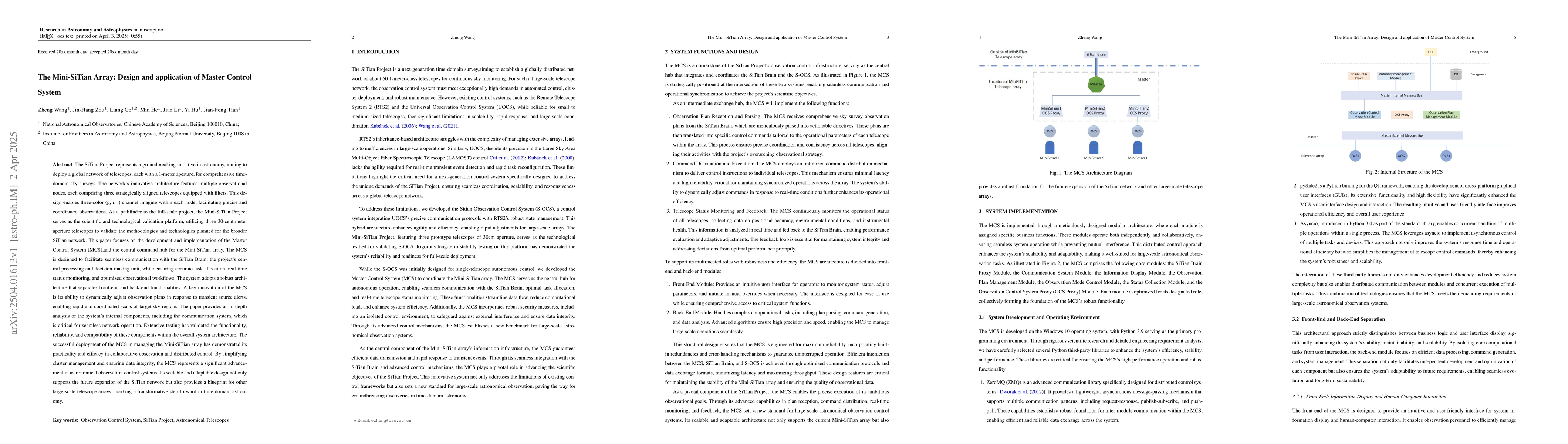 Thumbnail for The Mini-SiTian Array: Design and application of Master Control System